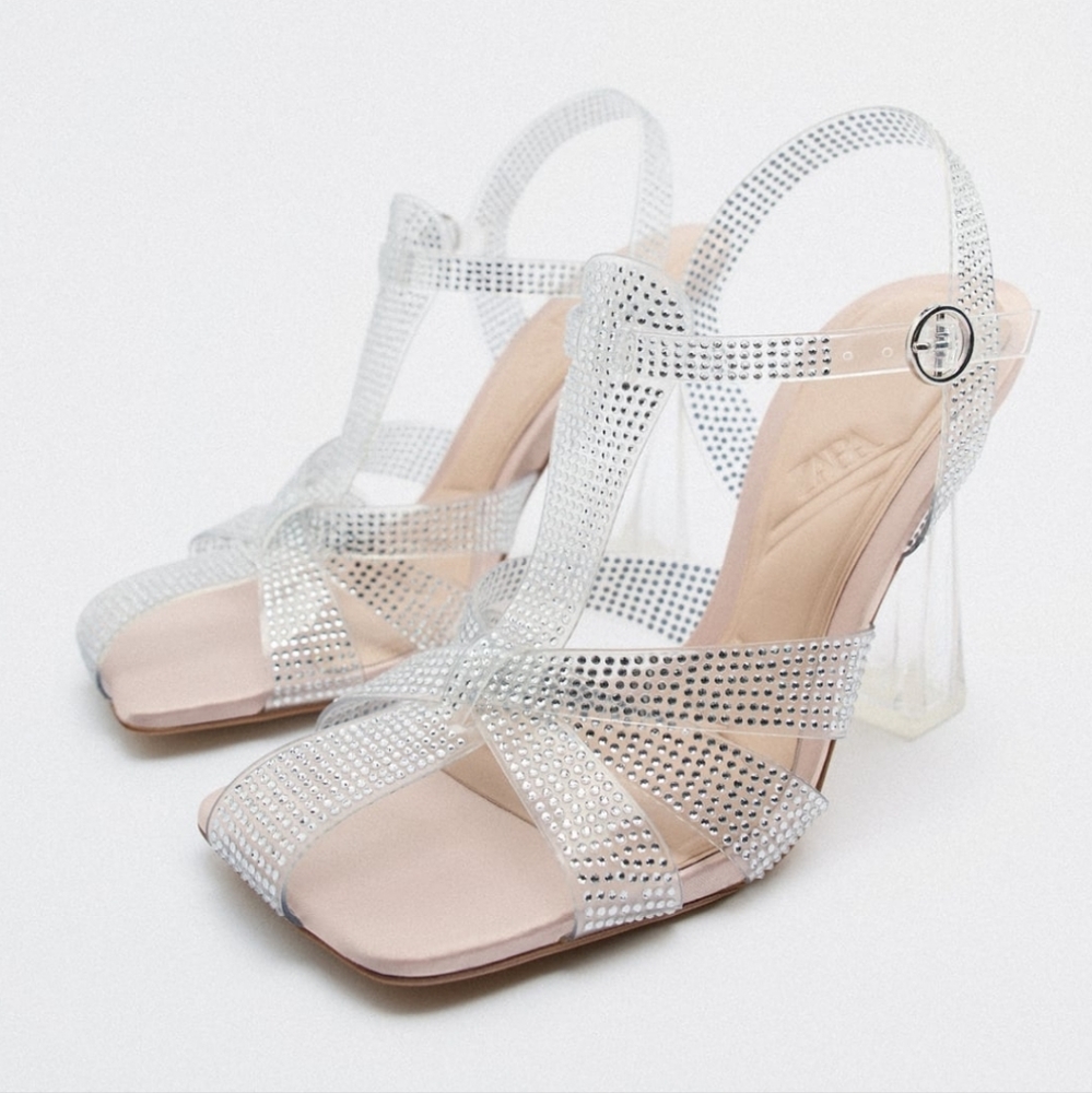 Zara vinyl heeled cage sandals